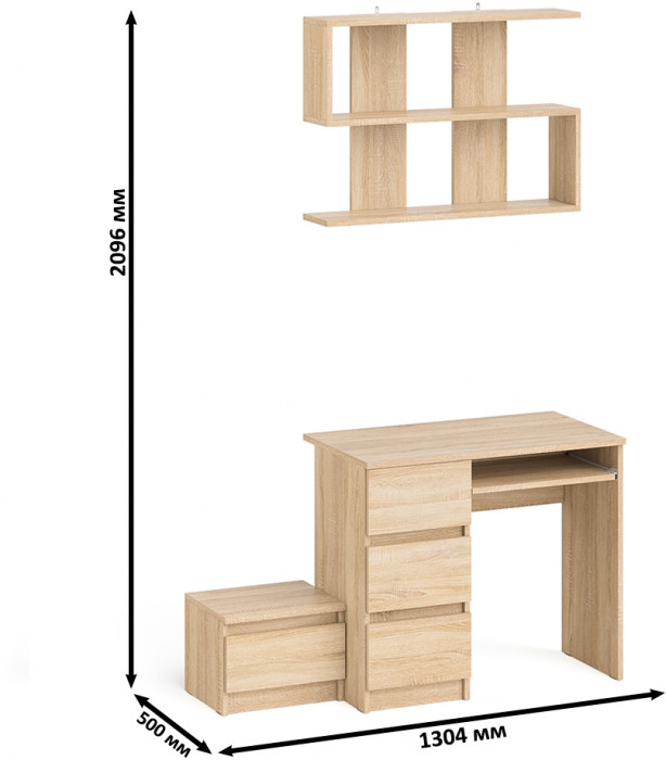 Мори компьютерный стол МС-6 левый + Тумба ТМП400.1 + Полка 900, дуб сонома