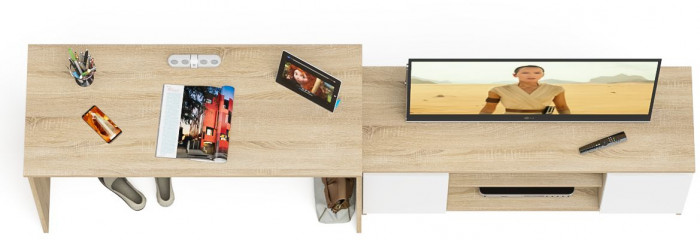 Мори письменный стол МСП1200.1 + Тумба МТВ1200.1, дуб сонома/белый