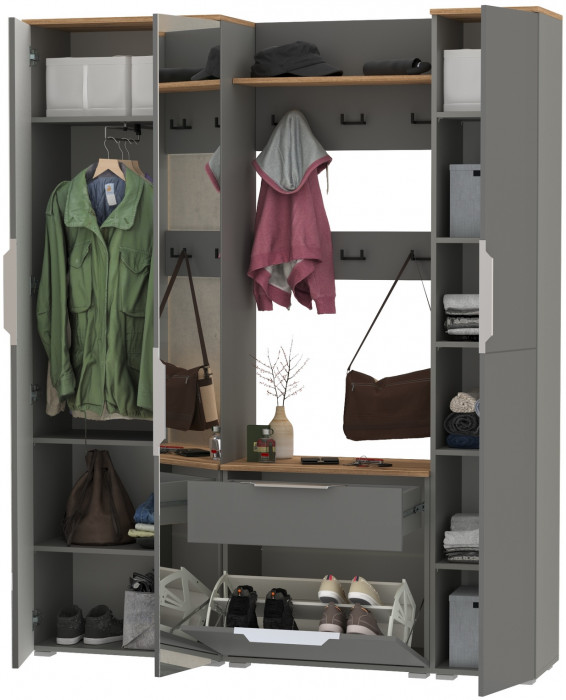 Октава Прихожая 15-123Н, серый графит/дуб крафт золотой/фасады МДФ серый графит