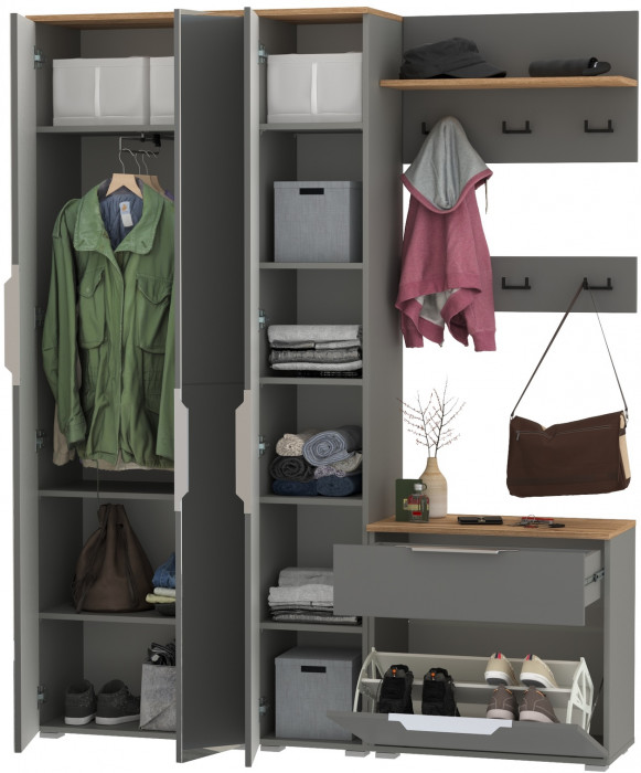 Октава Прихожая 15-123Н, серый графит/дуб крафт золотой/фасады МДФ серый графит