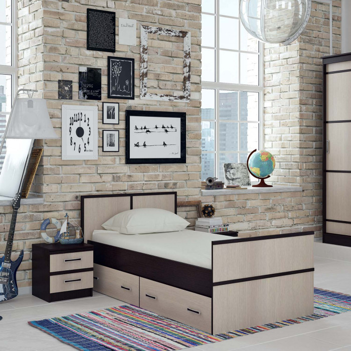 Кровать без основания 0,9 м "Сакура" венге/лоредо