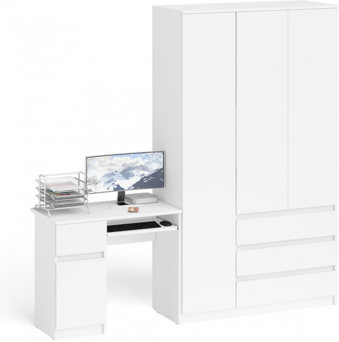 Мори Стол компьютерный МС-1 левый + Шкаф МШ1200.1, цвет белый, ШхГхВ 210,4х50,4х209,6 см., выдвижной ящик слева, НЕ универсальная сборка