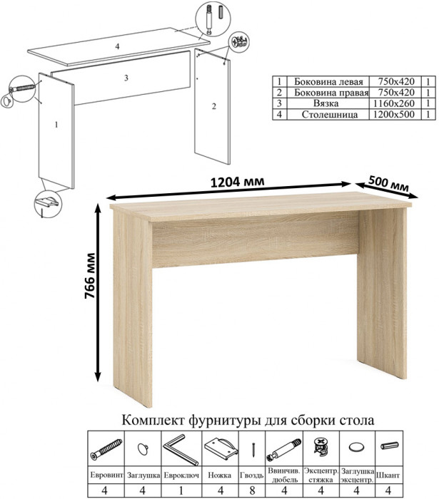 Мори Стол письменный МСП1200.1 + Шкаф МШ900.1, цвет дуб сонома/белый, ШхГхВ 210,8х50,4х179,6 см., универсальная сборка