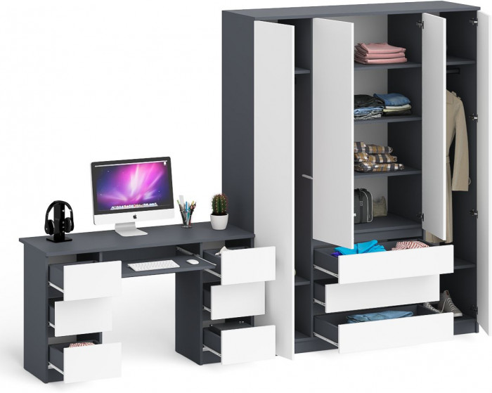 Мори компьютерный стол МС-2 + Шкаф МШ1600.1, графит/белый