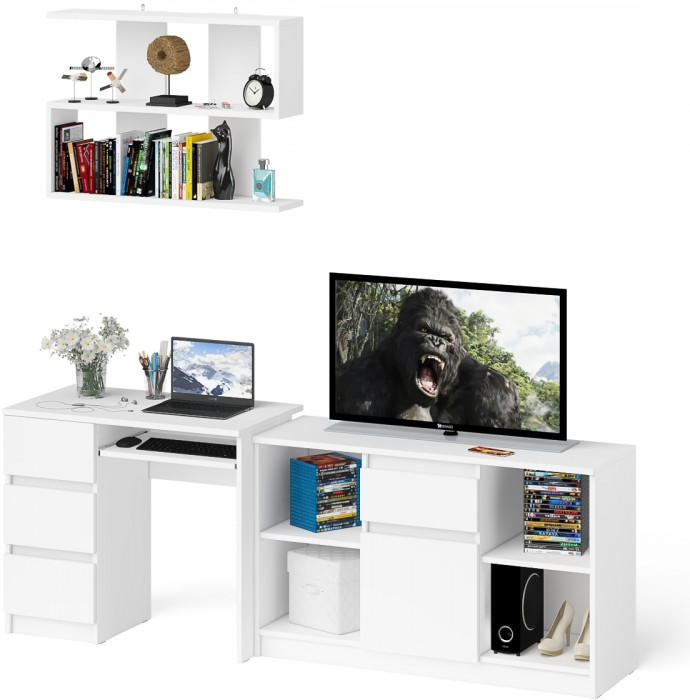 Мори Стол компьютерный МС-6 левый + Тумба МТВ1204.1 + Полка 900, цвет белый, ШхГхВ 210,4х50х209,6 см., НЕ универсальная сборка