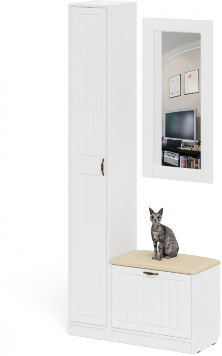 Прихожая П-6 Компоновка № 20, белая шагрень/фасады МДФ белое дерево фрезеровка прованс