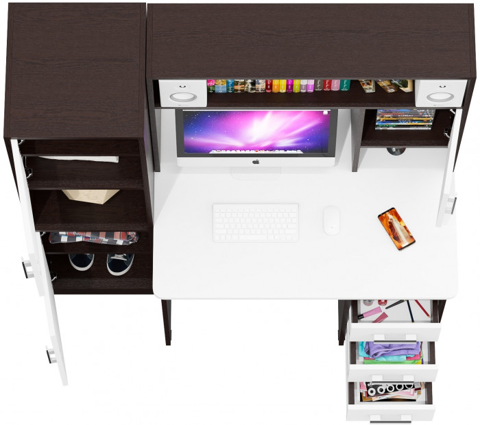 компьютерный стол С-МД-СК9+Пенал С-МД-СК9П, венге/белый шагрень