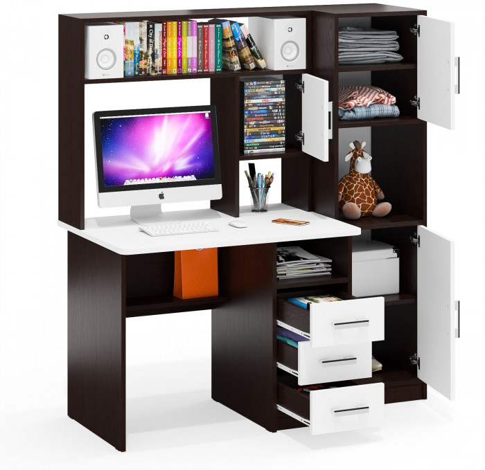 компьютерный стол С-МД-СК9+Пенал С-МД-СК9П, венге/белый шагрень
