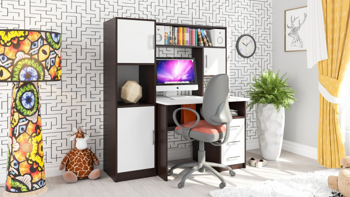 компьютерный стол С-МД-СК9+Пенал С-МД-СК9П, венге/белый шагрень