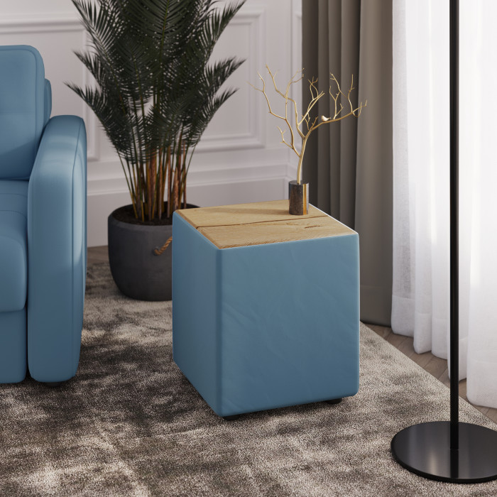 Пуфик "Стивен", Светло-голубой/МДФ дуб канадский
