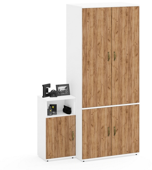 Лидер-8 Шкаф МД 19Б + Тумба МД 3.19, цвет белый шагрень/крафт золото, ШхГхВ 120х50х190 см., универсальная сборка