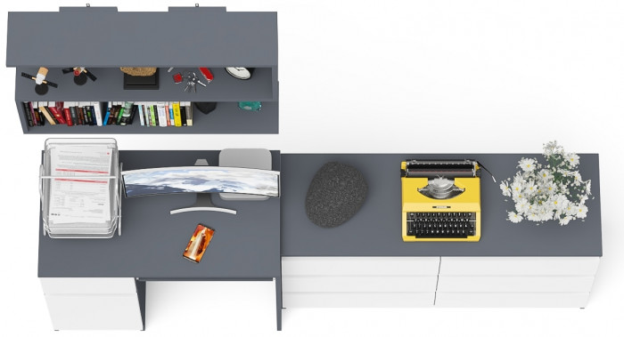 Мори Стол компьютерный МС-1 левый + Комод МК1200.6 + Полка 900, цвет графит/белый, ШхГхВ 210,4х50х209,6 см., НЕ универсальная сборка