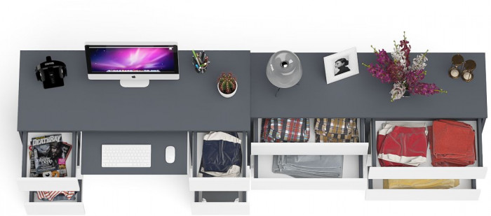 Мори Стол компьютерный МС-2 + Комод МК1380.6, цвет графит/белый, ШхГхВ 273,4х50х76,6 см., универсальная сборка