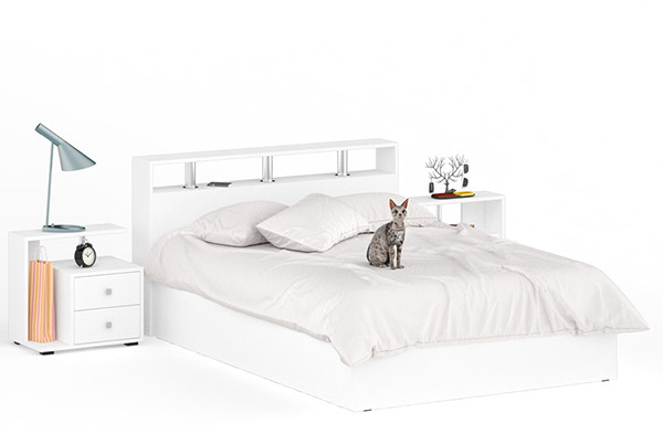 Камелия Кровать 1400 + две тумбы, белый