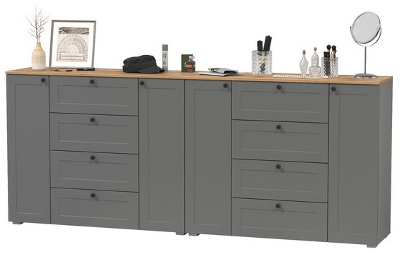 Остин 16.221 Комод + 16.221 Комод, цвет серый графит/дуб крафт золотой, ШхГхВ 240х41,9х99,3 см.