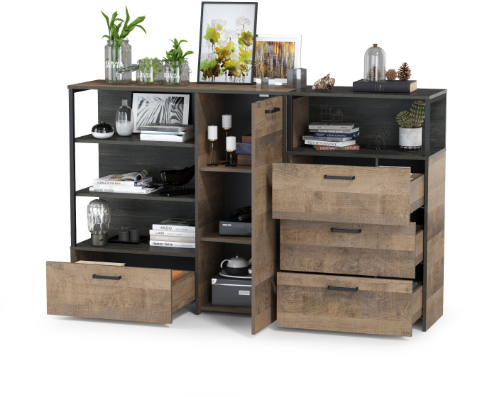 Трувор 13.307.01 Комод + 13.307.02 Комод с ящиками, цвет дуб гранж песочный/интра, ШхГхВ 175х37х106,9 см., универсальная сборка