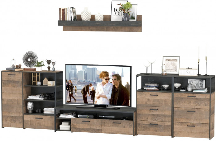 Трувор Гостиная 105, цвет дуб гранж песочный/интра, ШхГхВ 390,8х45,4х195 см., универсальная сборка