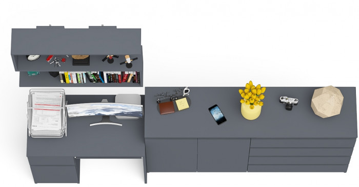 Мори Стол компьютерный МС-1 левый + Комод МК1600.1 + Полка 900, цвет графит, ШхГхВ 250,4х50х209,6 см., НЕ универсальная сборка