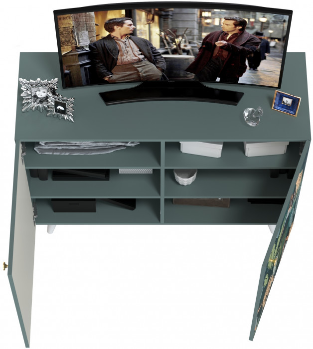 Либера Комод-тумба 16.230.01, цвет пасифай/белый, ШхГхВ 115,3х42,6х92,3 см., фасады с рисунком Тропический лес, две дверки