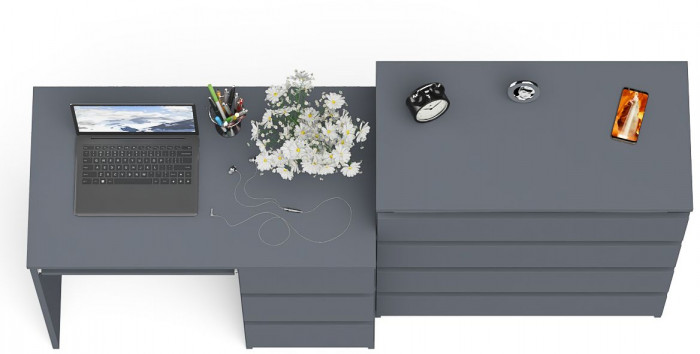 Мори Стол компьютерный МС-6 правый + Комод МК800.4, цвет графит, ШхГхВ 170,4х50х94 см., выдвижные ящики справа, НЕ универсальная сборка