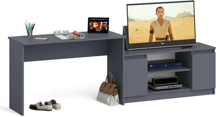 Мори Стол письменный МСП1200.1 + Тумба МТВ1200.1, цвет графит, ШхГхВ 240,8х50х76,6 см., универсальная сборка