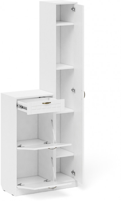 Прихожая П-6 Компоновка № 22, цвет белая шагрень/фасады МДФ белое дерево фрезеровка прованс, ШхГхВ 80х35х210 см., универсальная сборка