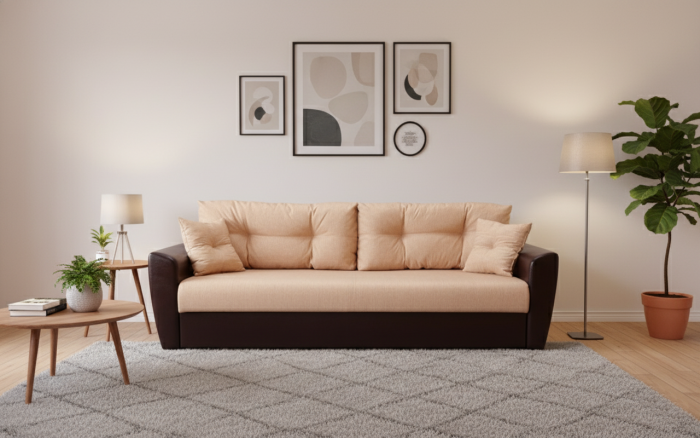 Диван-книжка Амстердам, 120х190, рогожка/экокожа, бежевый