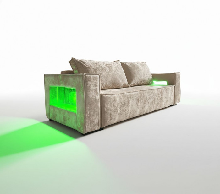 Диван-кровать Лофт Люкс Плюш с подсветкой, еврокнижка, независимый пружинный блок, 140х195, бежевый