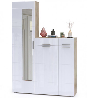 Лайн Прихожая № 13, дуб крафт серый/фасады МДФ белый глянец