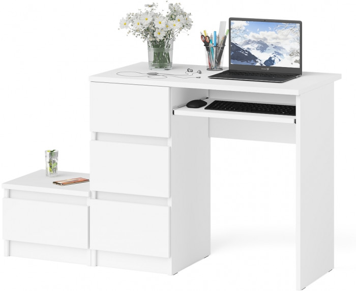 Мори компьютерный стол МС-6 левый + Тумба ТМП400.1, белый