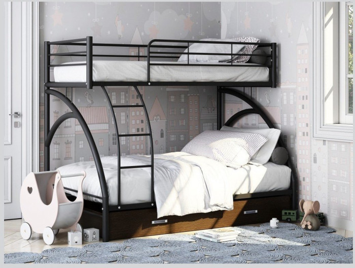 Двухъярусная кровать Виньола-2Я (с укороченной лестницей) (Серый)