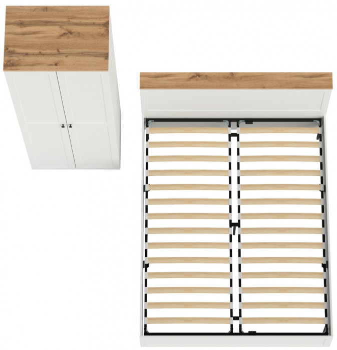 Остин 11.53 Кровать + ортопед + 13.336.02 Шкаф для одежды, белый шагрень/дуб крафт золотой