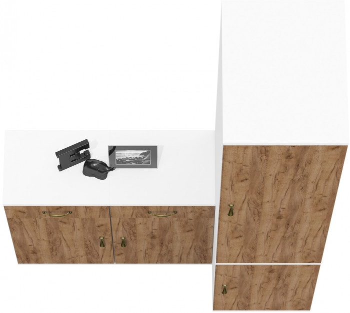 Лидер-8 Пенал МД 23Б + Тумба МД 3.15 + Тумба МД 3.15, белый шагрень/крафт золото