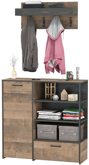 Трувор 13.307.01 Комод + 15.04 Вешалка, цвет дуб гранж песочный/интра, ШхГхВ 109х36,9х195 см., универсальная сборка