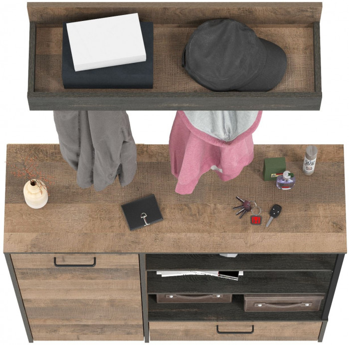 Трувор 13.307.01 Комод + 15.04 Вешалка, цвет дуб гранж песочный/интра, ШхГхВ 109х36,9х195 см., универсальная сборка