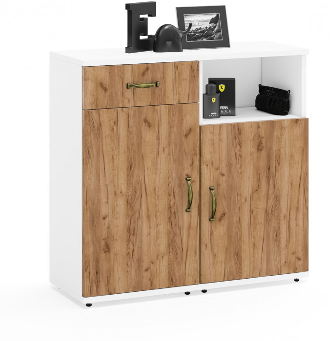 Лидер-8 Тумба МД 3.15 + Тумба МД 3.19, цвет белый шагрень/крафт золото, ШхГхВ 80х30х75 см., универсальная сборка