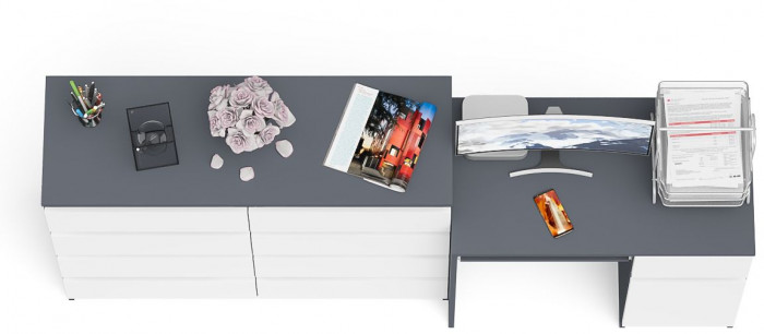 Мори Стол компьютерный МС-1 правый + Комод МК1200.8, цвет графит/белый, ШхГхВ 210,4х50х94 см., выдвижной ящик справа, НЕ универсальная сборка