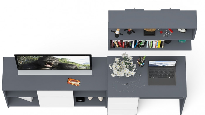 Мори Стол компьютерный МС-6 левый + Тумба МТВ1204.1 + Полка 900, цвет графит/белый, ШхГхВ 210,4х50х209,6 см., НЕ универсальная сборка