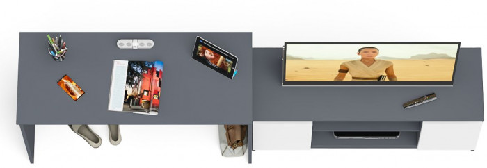 Мори Стол письменный МСП1200.1 + Тумба МТВ1200.1, цвет графит/белый, ШхГхВ 240,8х50х76,6 см., универсальная сборка