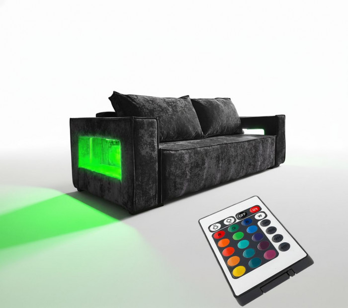 Диван-кровать Лофт Люкс Плюш с подсветкой, еврокнижка, пружинный блок, 140х195, черный