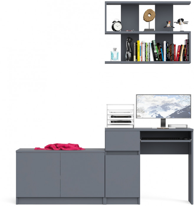 Мори компьютерный стол МС-1 левый + Тумба МА900.1 + Полка 900, графит