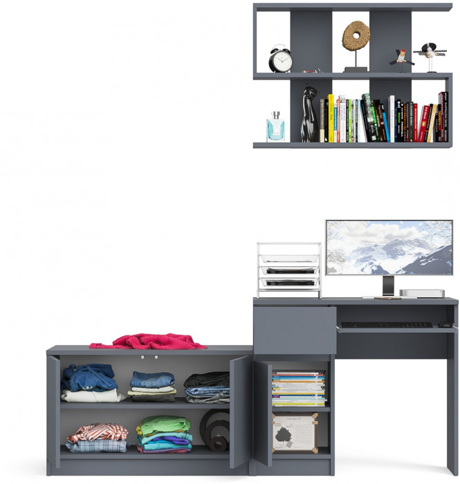Мори компьютерный стол МС-1 левый + Тумба МА900.1 + Полка 900, графит