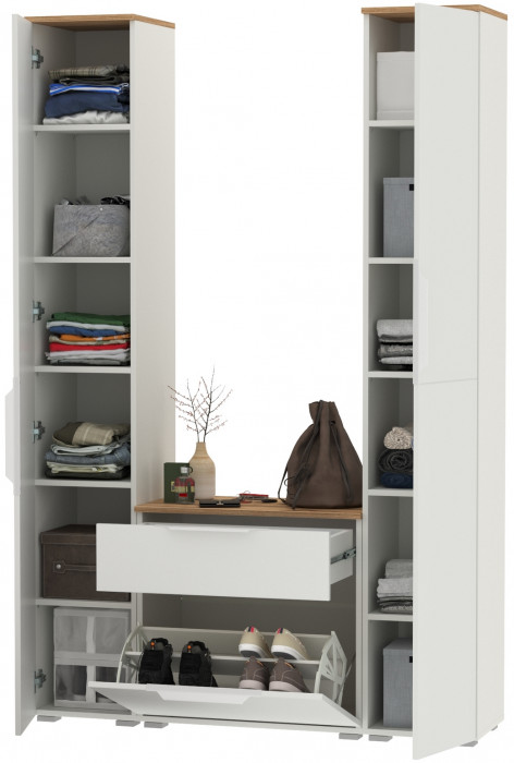 Октава Прихожая 17, белый шагрень/дуб крафт золотой/фасады МДФ белый шагрень