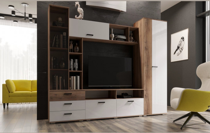 Гостиная Крокус, вотан/черный глянец