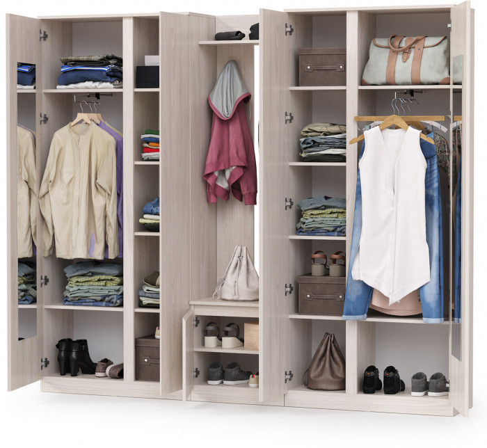 КР100 Ника прихожая № 14, цвет ясень анкор светлый, ШхГхВ 237,4х38,3х207,9 см., универсальная сборка