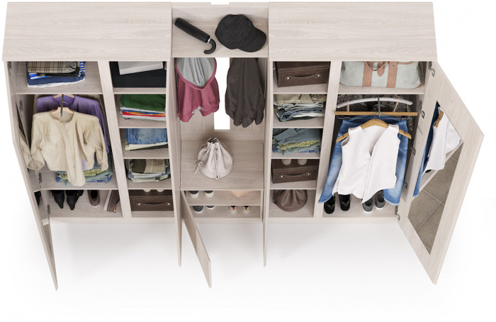 КР100 Ника прихожая № 14, цвет ясень анкор светлый, ШхГхВ 237,4х38,3х207,9 см., универсальная сборка