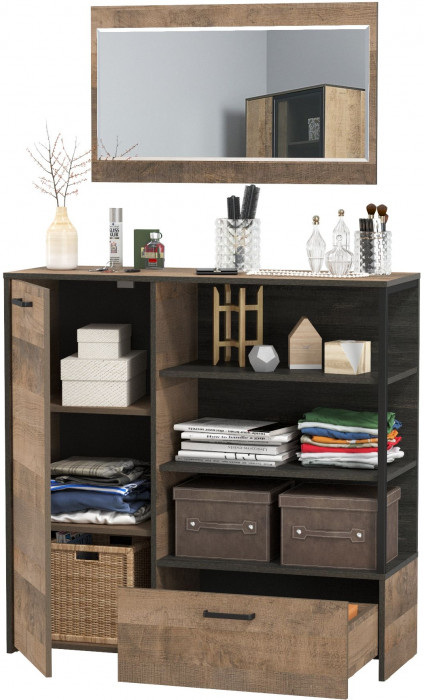 Трувор 13.307.01 Комод + 15.30 Зеркало, цвет дуб гранж песочный/интра, ШхГхВ 109х36,9х195 см., универсальная сборка