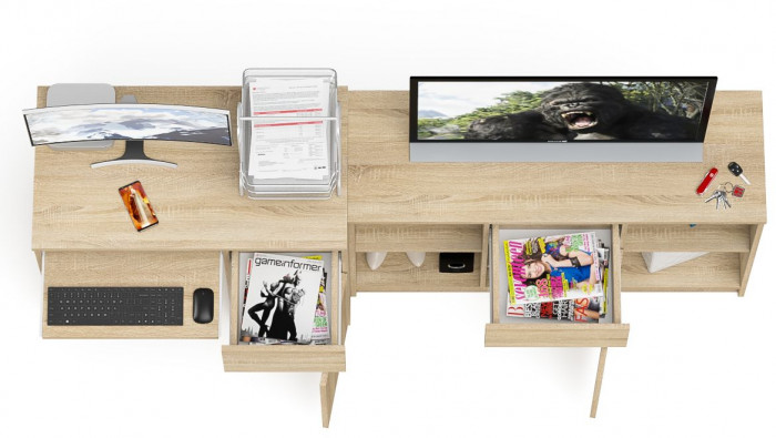 Мори Стол компьютерный МС-1 правый + Тумба МТВ1204.1, цвет дуб сонома, ШхГхВ 210,4х50х76,6 см., выдвижной ящик справа, НЕ универсальная сборка