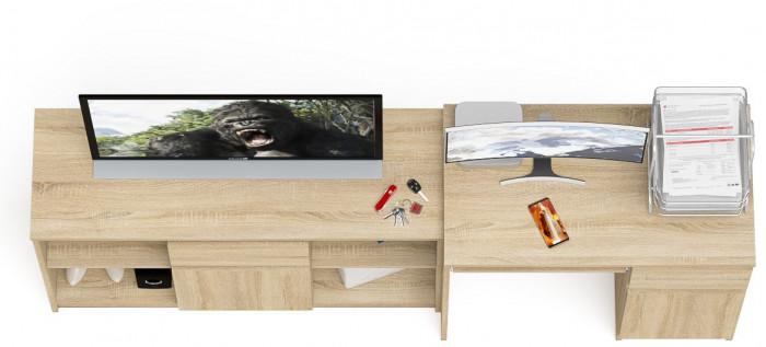 Мори Стол компьютерный МС-1 правый + Тумба МТВ1204.1, цвет дуб сонома, ШхГхВ 210,4х50х76,6 см., выдвижной ящик справа, НЕ универсальная сборка