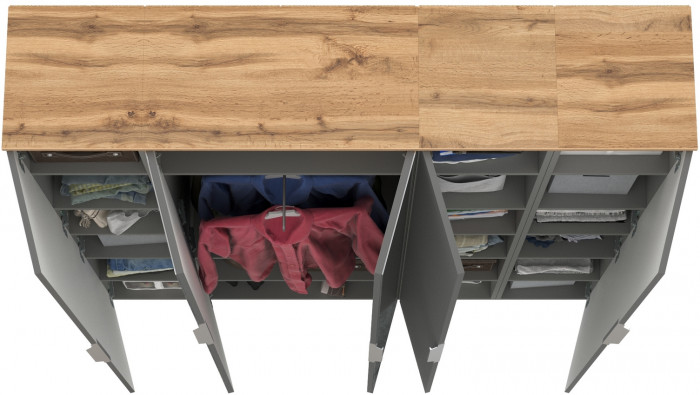 Октава Набор шкафов 02, цвет серый графит/дуб крафт золотой/фасады МДФ серый графит, ШхГхВ 161х35,3х197,6 см., универсальная сборка